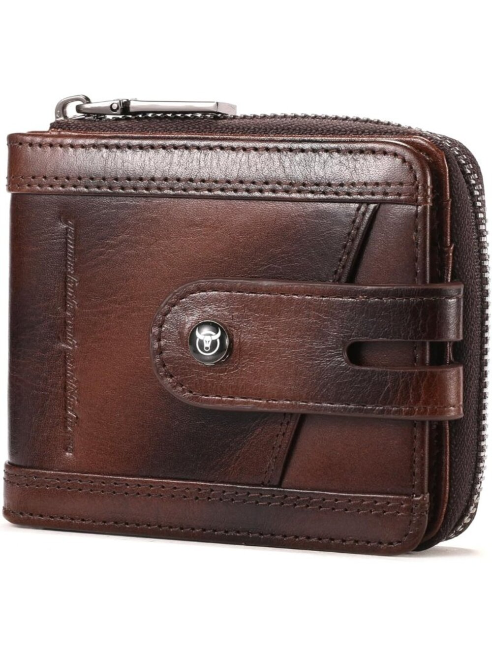 Genuine Leather Men's Zipper Wallet - Stylish, Durable, Coffee Color, RFID